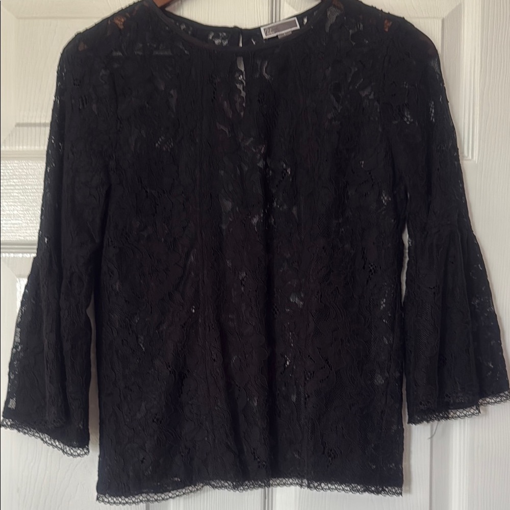 Chelsea28 Black Ruffled 3/4 Sleeve Blouse